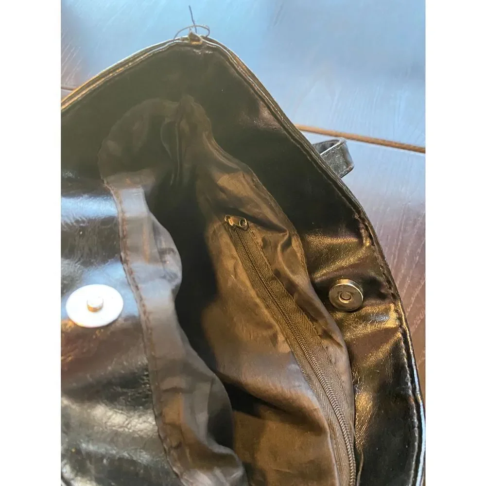 Vintage Black Patent BOHO Bucket Bag